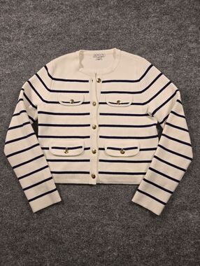 Crewcuts Girls Emilie Striped Lady Jacket Cardigan Navy Ivory Gold Button Size L